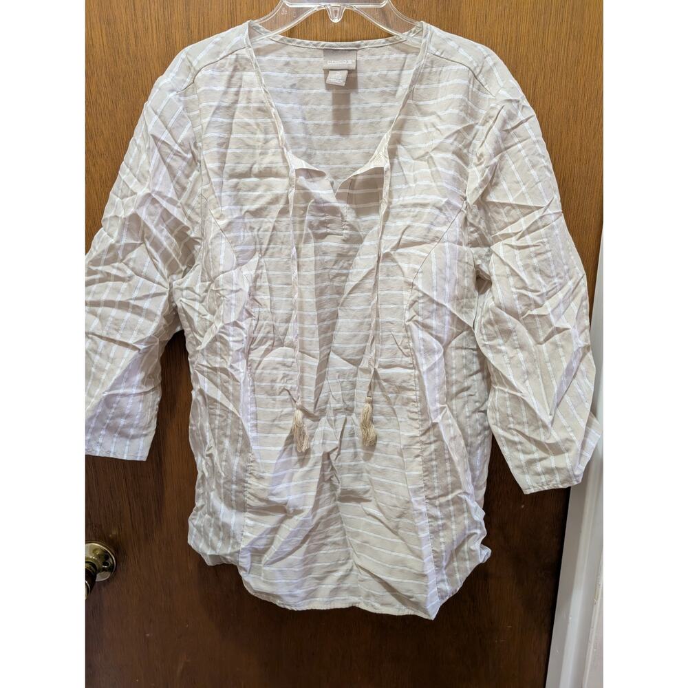 Chico's Metallic Stripe Half Sleeve Blouse